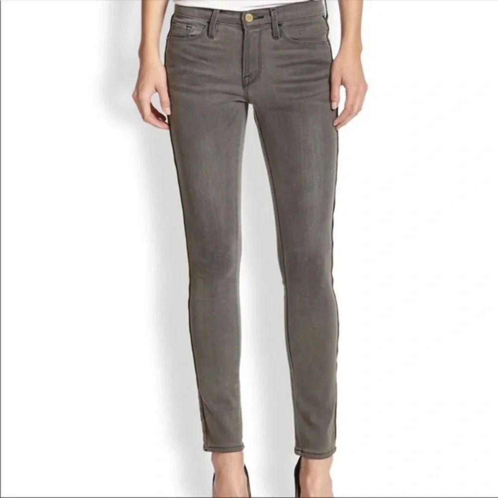 Frame Thatcher Gray Zipper Trim Skinny Jeans size 26